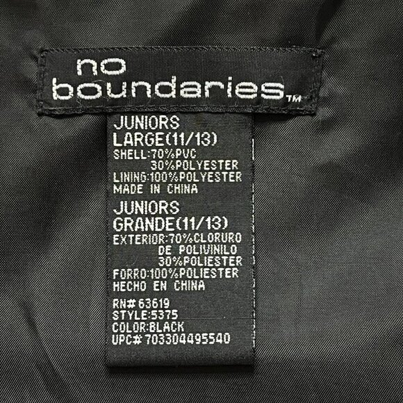 No Boundaries Faux Leather Zip Up Vest w Pockets Juniors Large Biker Goth Black - Picture 6 of 9